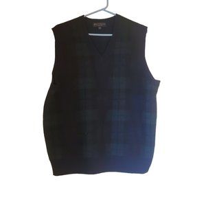 Brooks‎ Brothers Italian Yarn L Merino Wool Blue Tartan Plaid Preppy